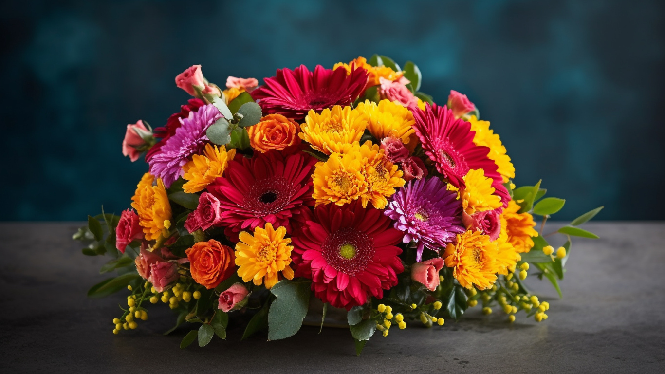 Красивый яркий разноцветный букет цветов