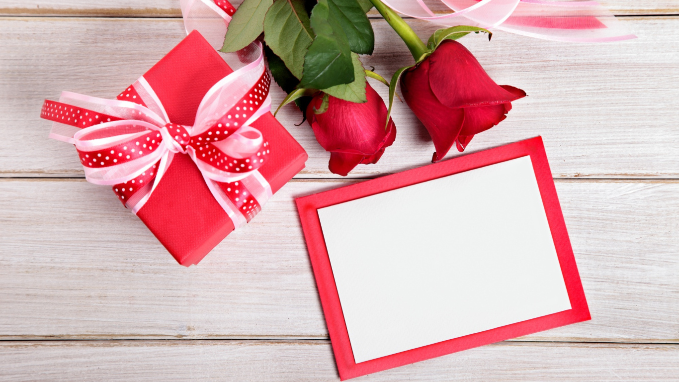 Подарок, рамка для фото и две розы, шаблон для открытки