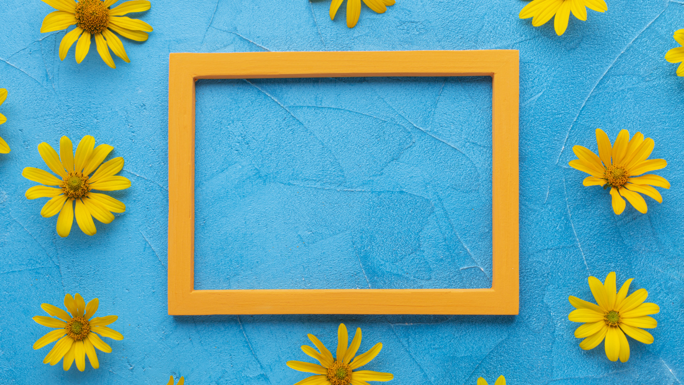 Рамка для фото с желтыми цветами на голубом фоне