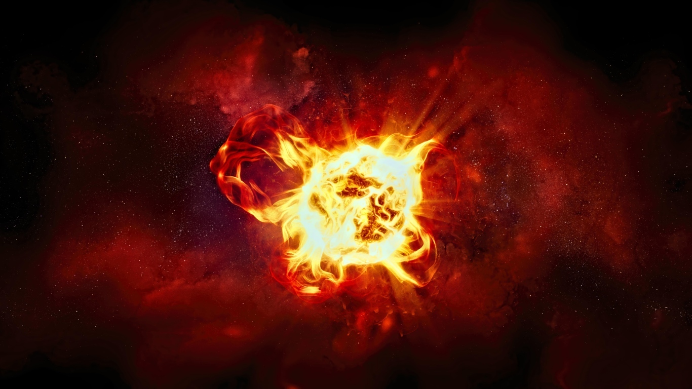 Огненный шар на коричневом фоне в космосе