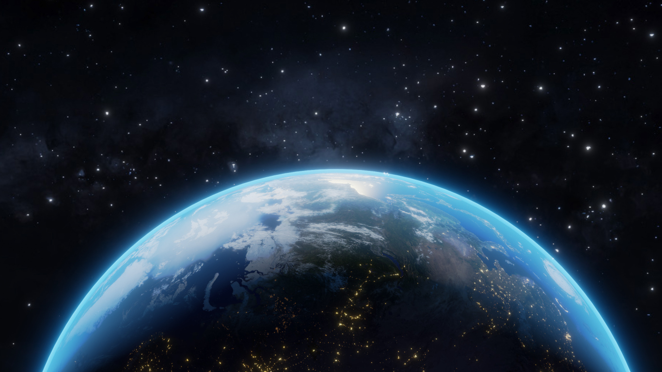 Половина планеты Земля в бескрайнем космосе