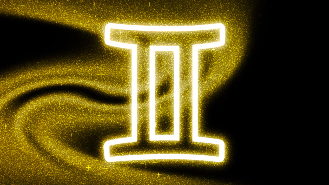 Золотистая пыль со знаком зодиака близнецы на черном фоне