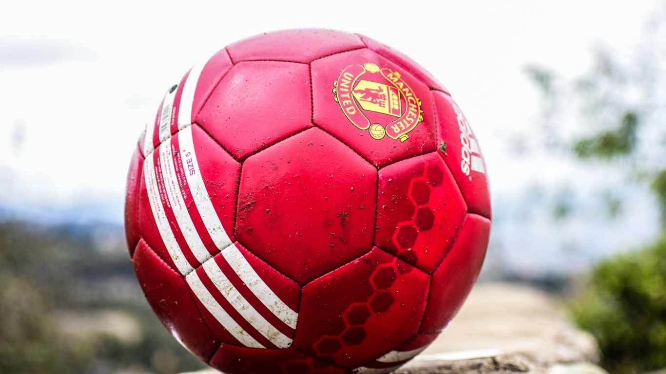 Красный футбольный мяч лежит на камне