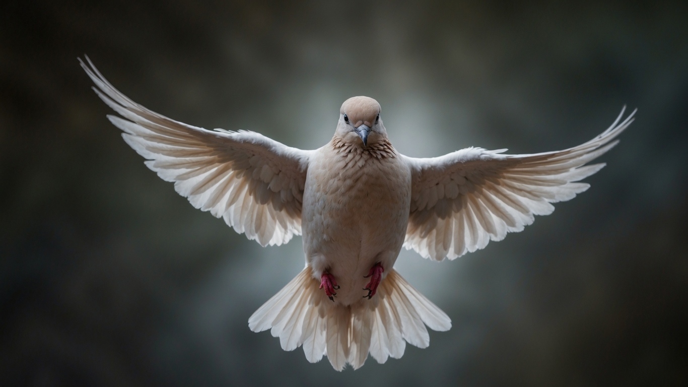 Голубь расправил крылья в полете
