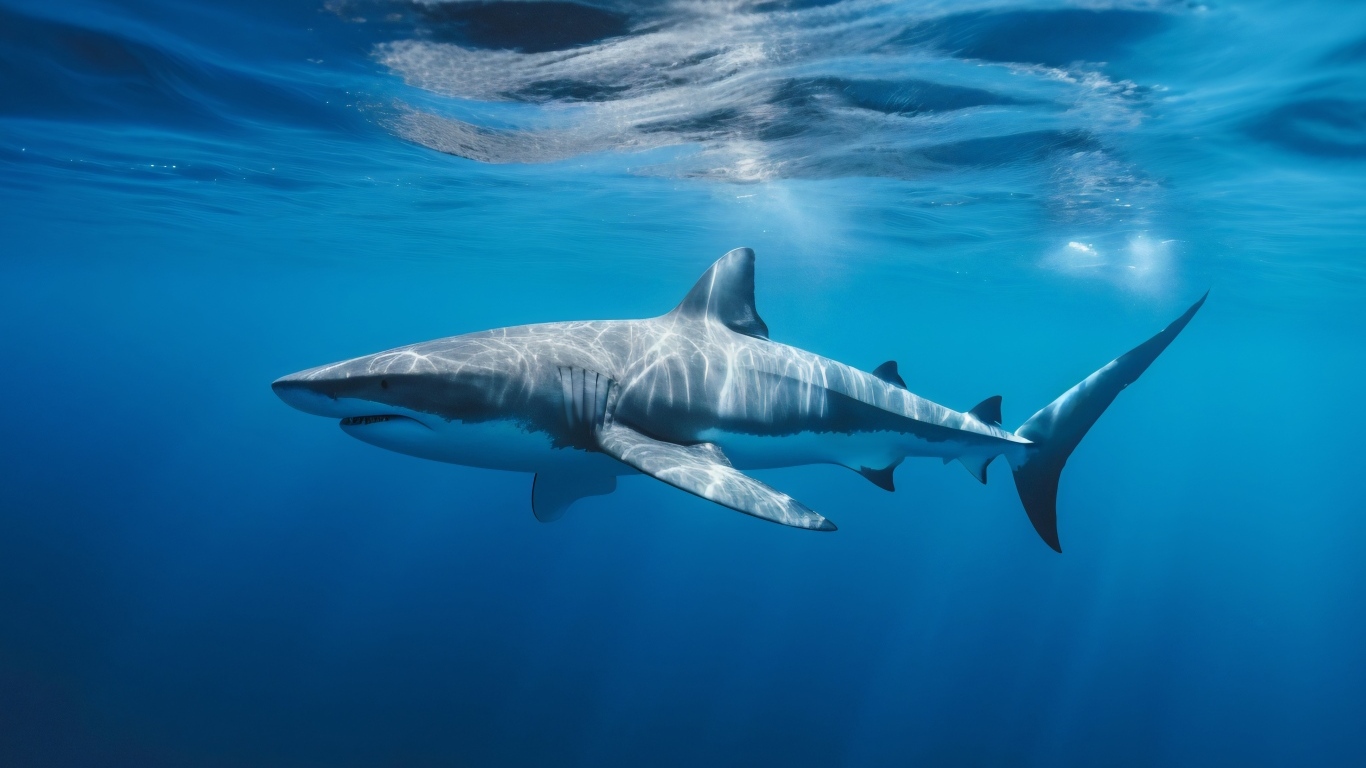Большая акула плывет под водой