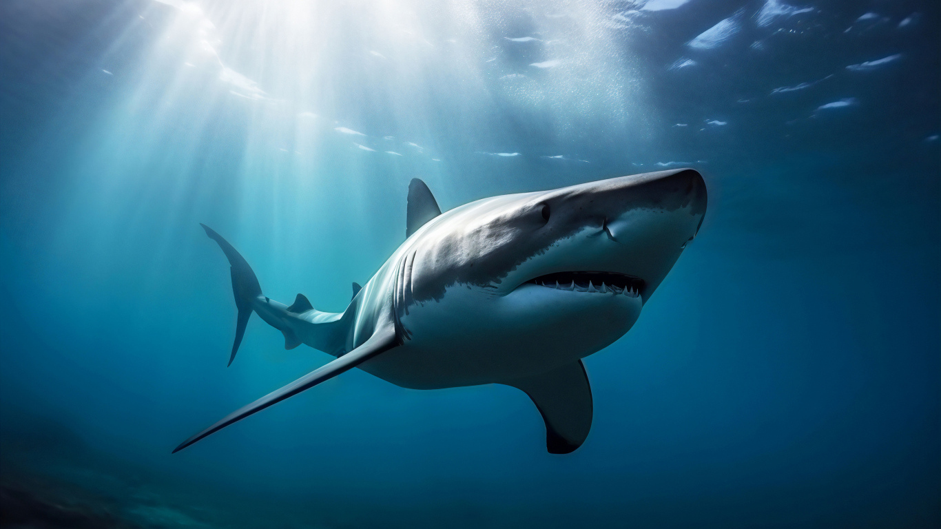 Большая хищная акула под водой 