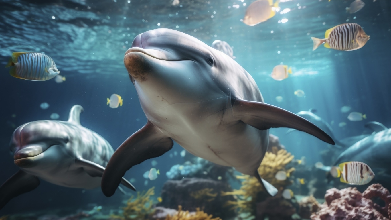 Дельфины и рыбы под водой