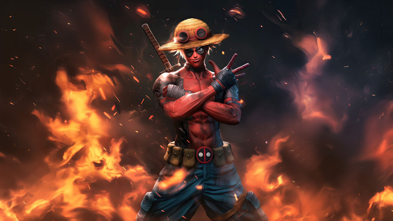 Персонаж Манки Д. Луффи в образе Дэдпула