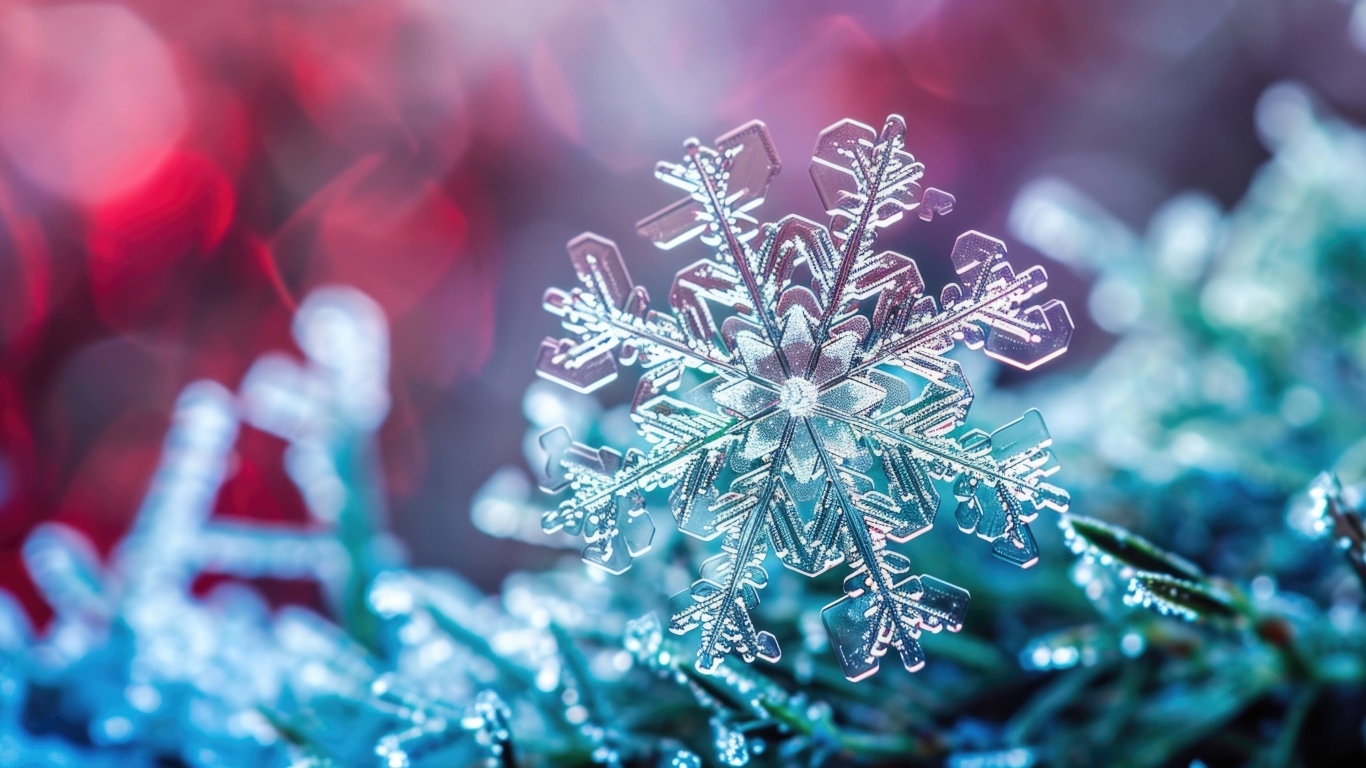 Красивая снежинка крупным планом макросъемка