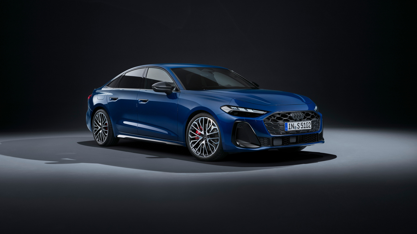 Синий автомобиль Audi S5 TFSI quattro 2024 года