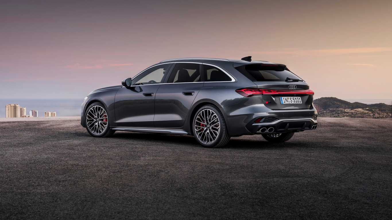 Вид сбоку на серый автомобиль Audi S5 Avant TFSI quattro 2024 года