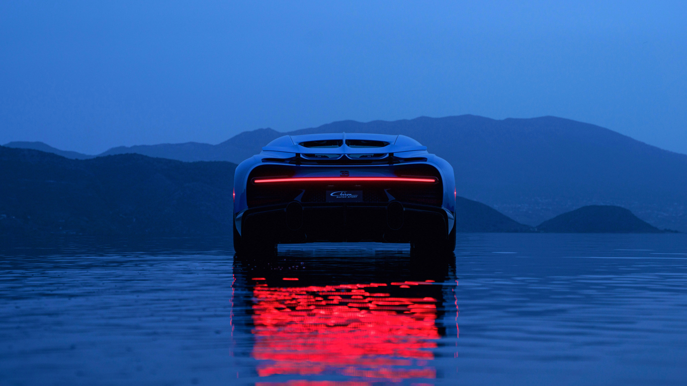 Вид сзади на автомобиль Bugatti Unveils Chiron LUltime