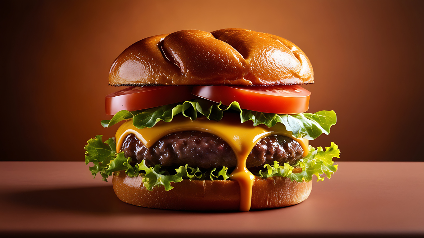 Большой сытный чизбургер на столе