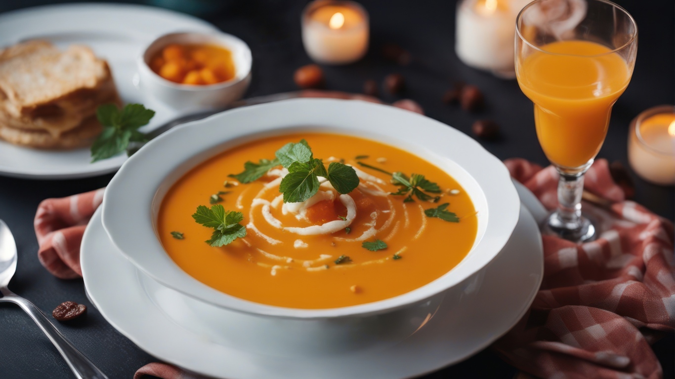 Тыквенный суп пюре с гренками на столе