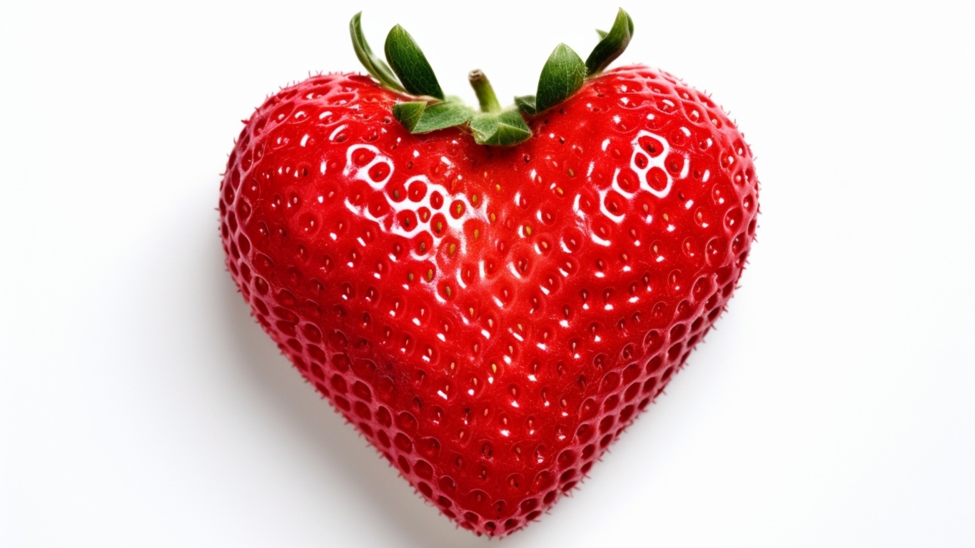 Большая красная клубника в форме сердца на белом фоне