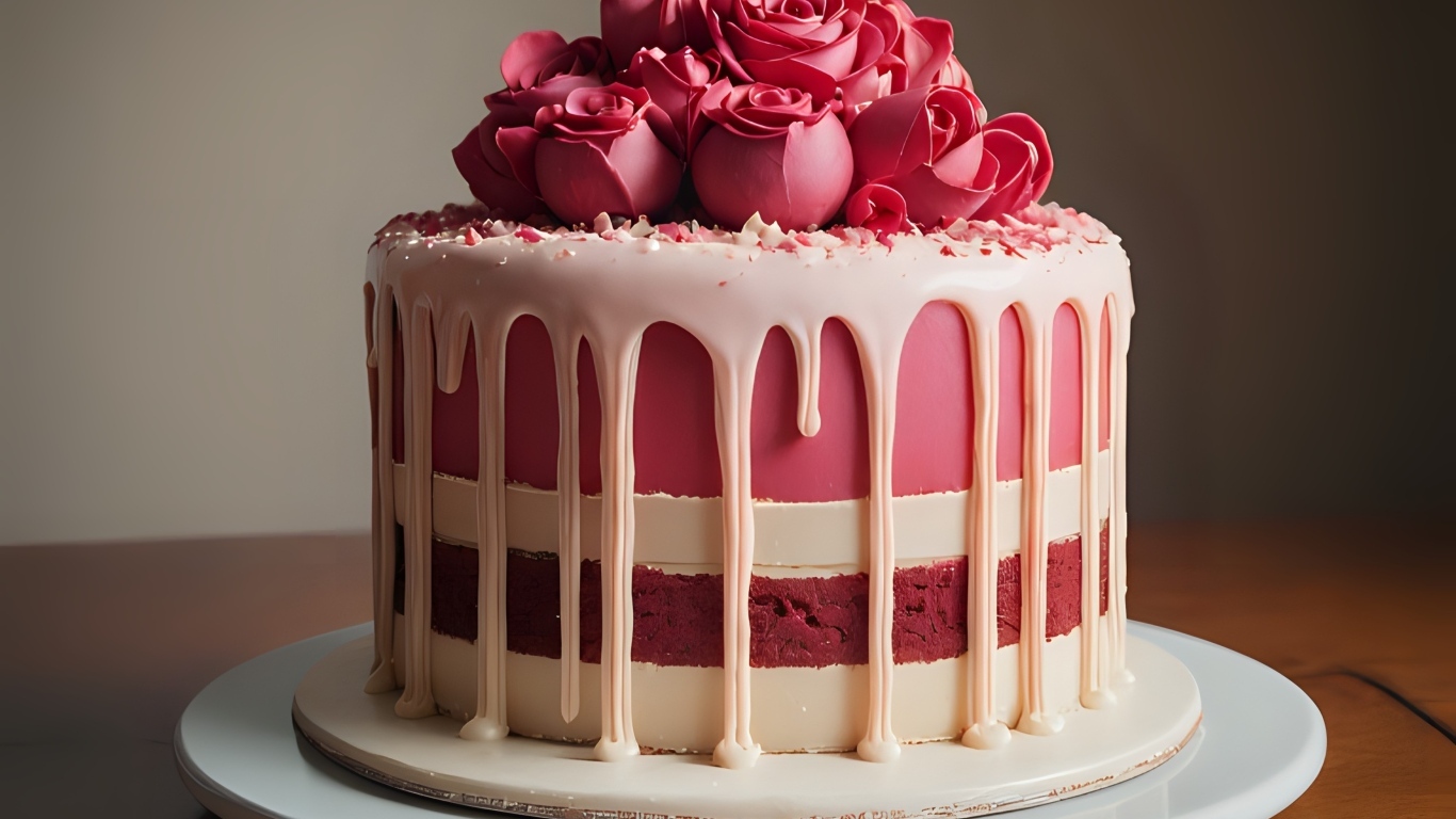 Красивый торт с кремовыми розами на тарелке