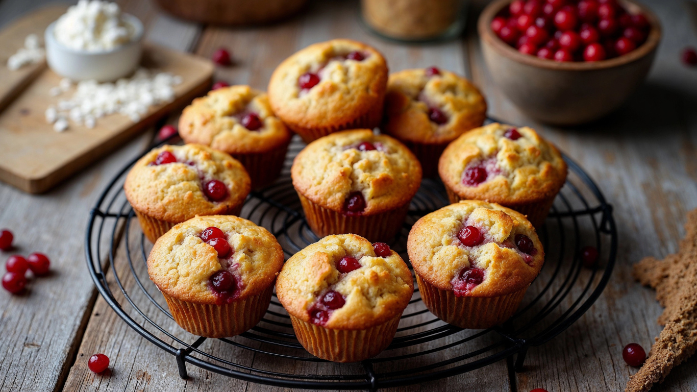 Вкусные маффины с клюквой на столе