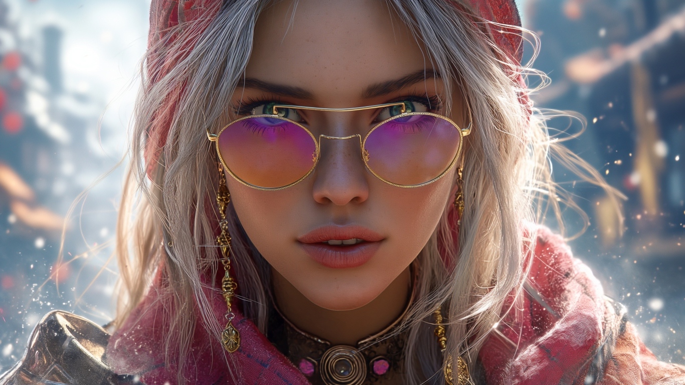 Девушка 3д в розовых очках