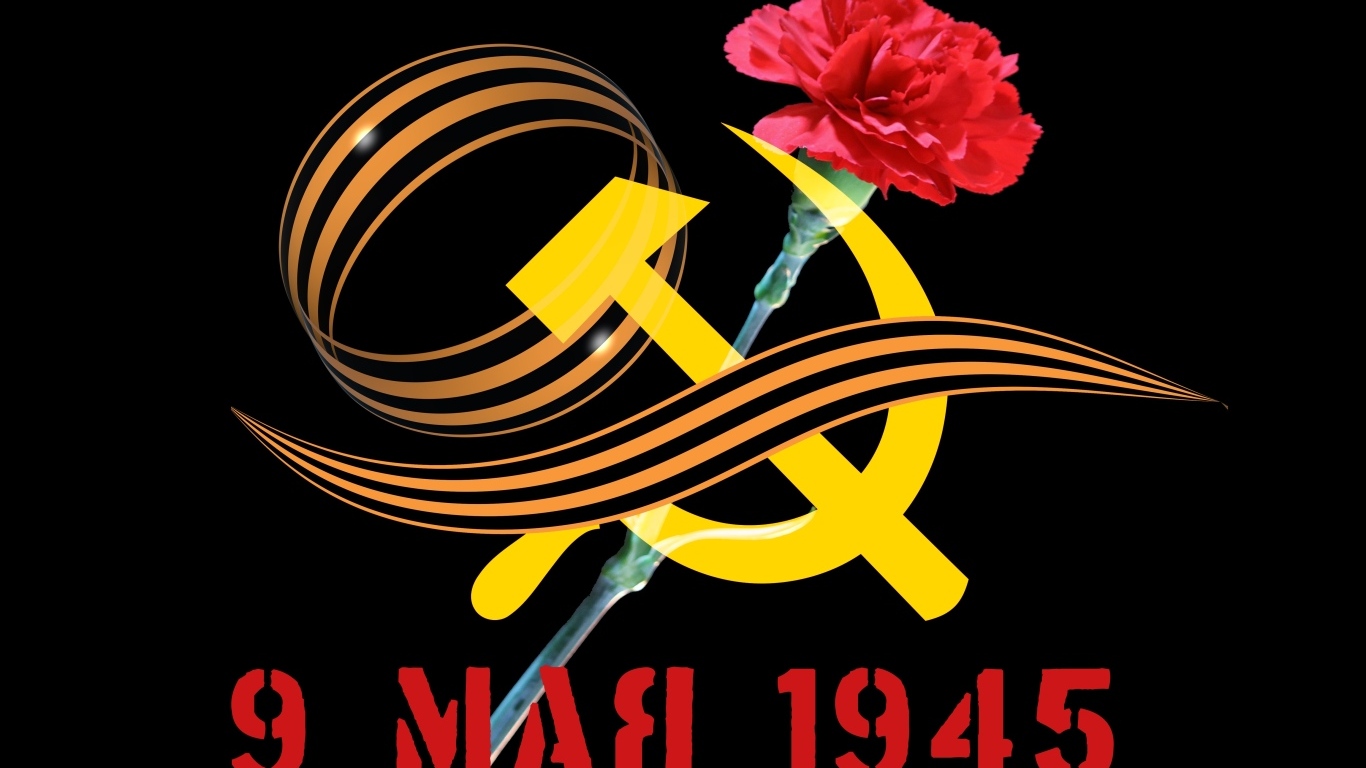 Серп и молот и гвоздики на черном фоне на 9 мая