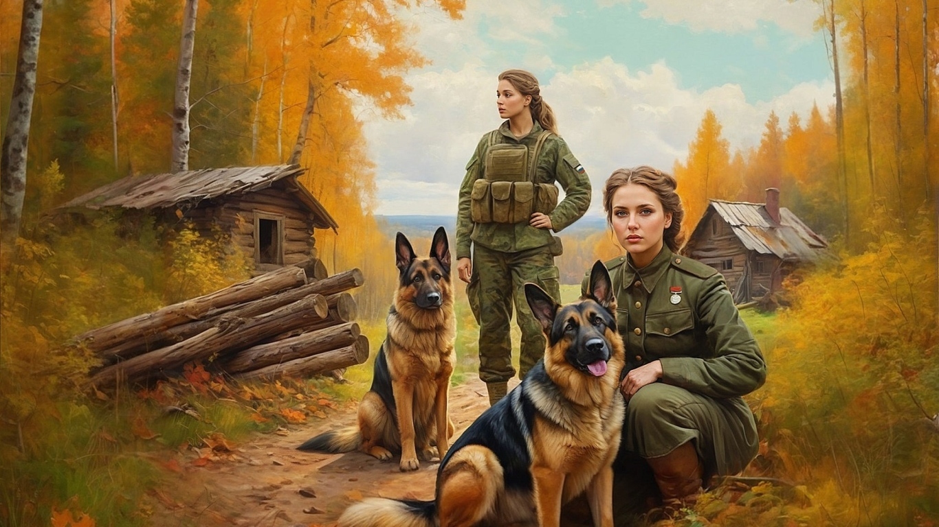 Девушки военные с овчарками