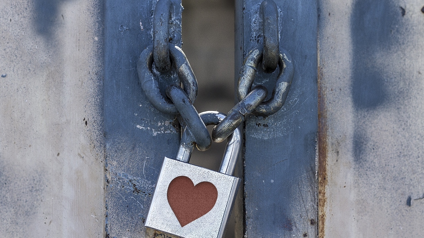 Lock with red heart on chain