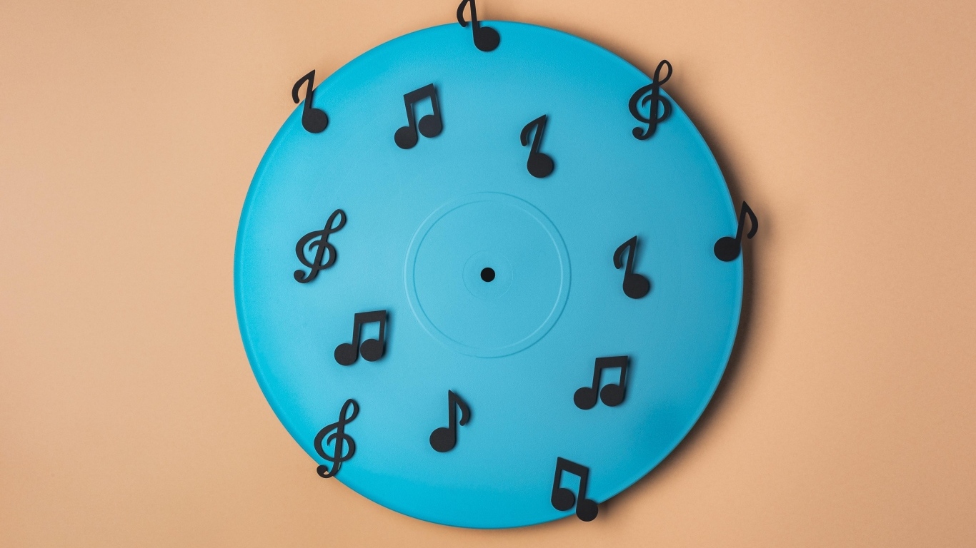 Vinyl record with black notes