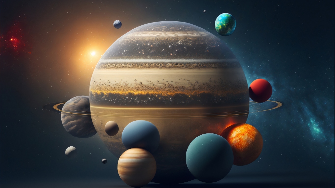 Планеты кружатся в звездной галактике