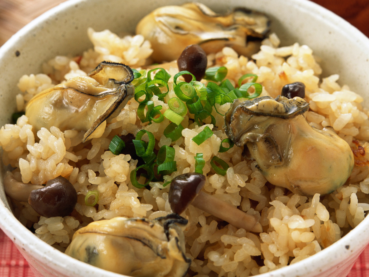 Seafood with rice and mushrooms