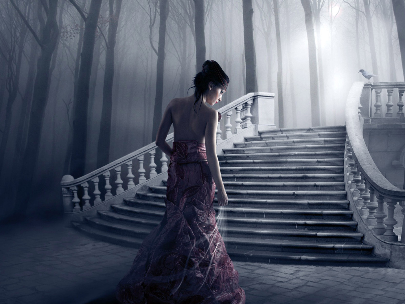 Девушка в темном саду