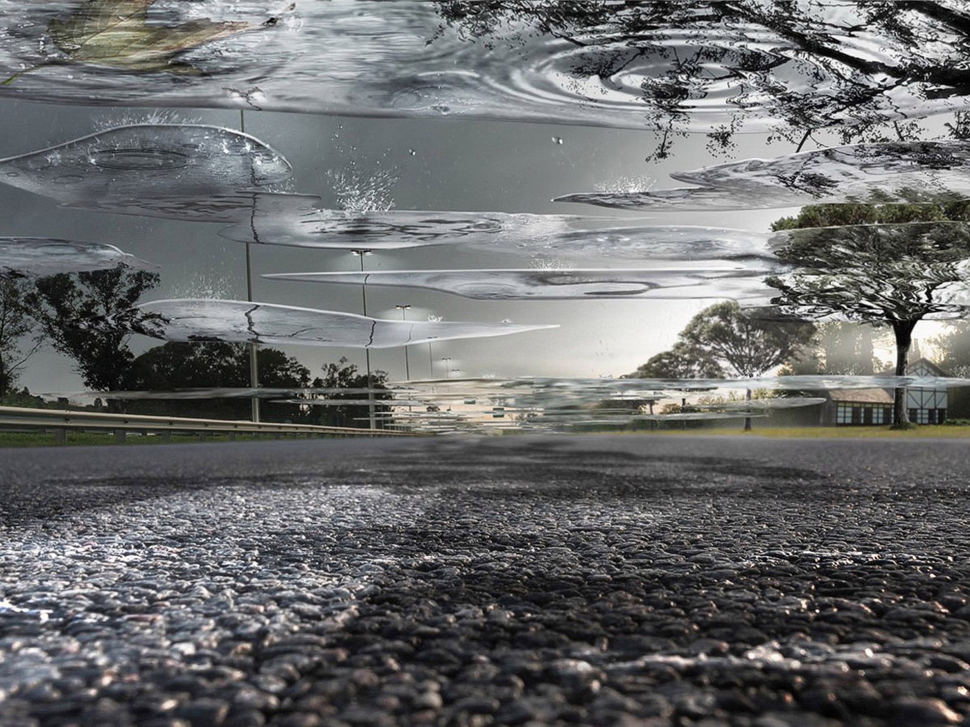 Дождь и отражение в лужах