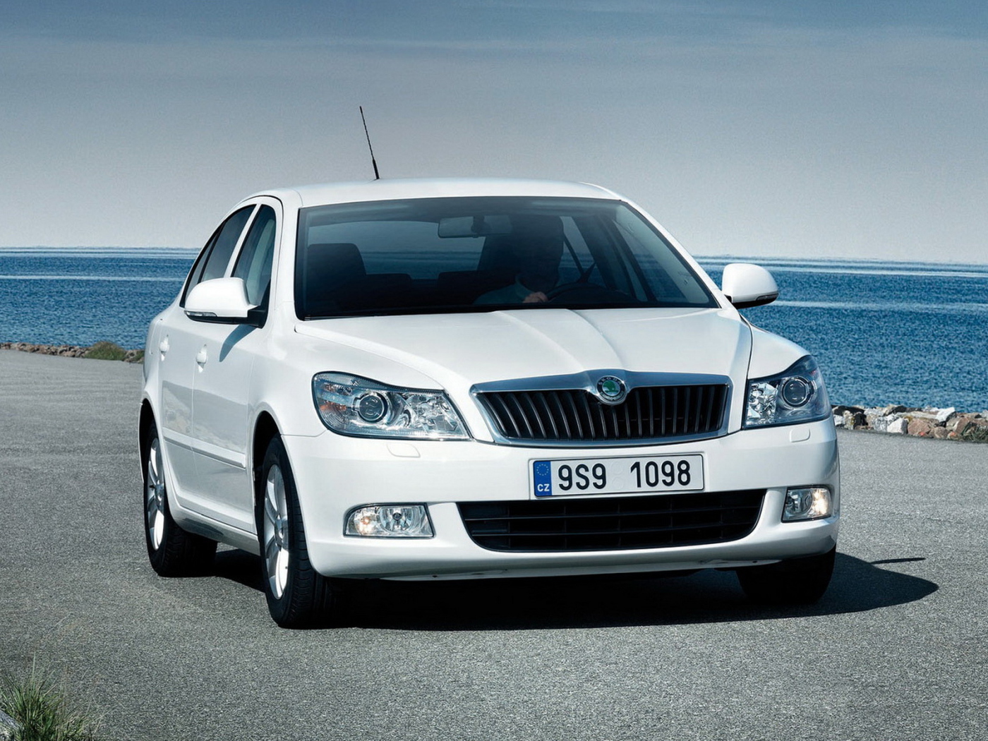 Шкода Октавия двигаясь вдоль воды