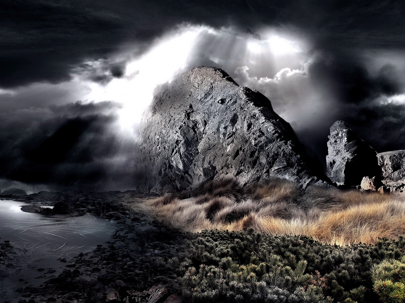 Небо, пустыня, камни