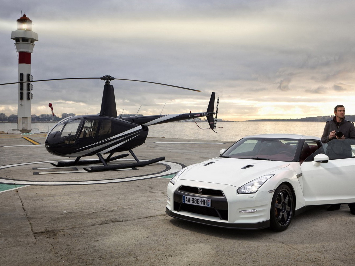 white Nissan-GT-R