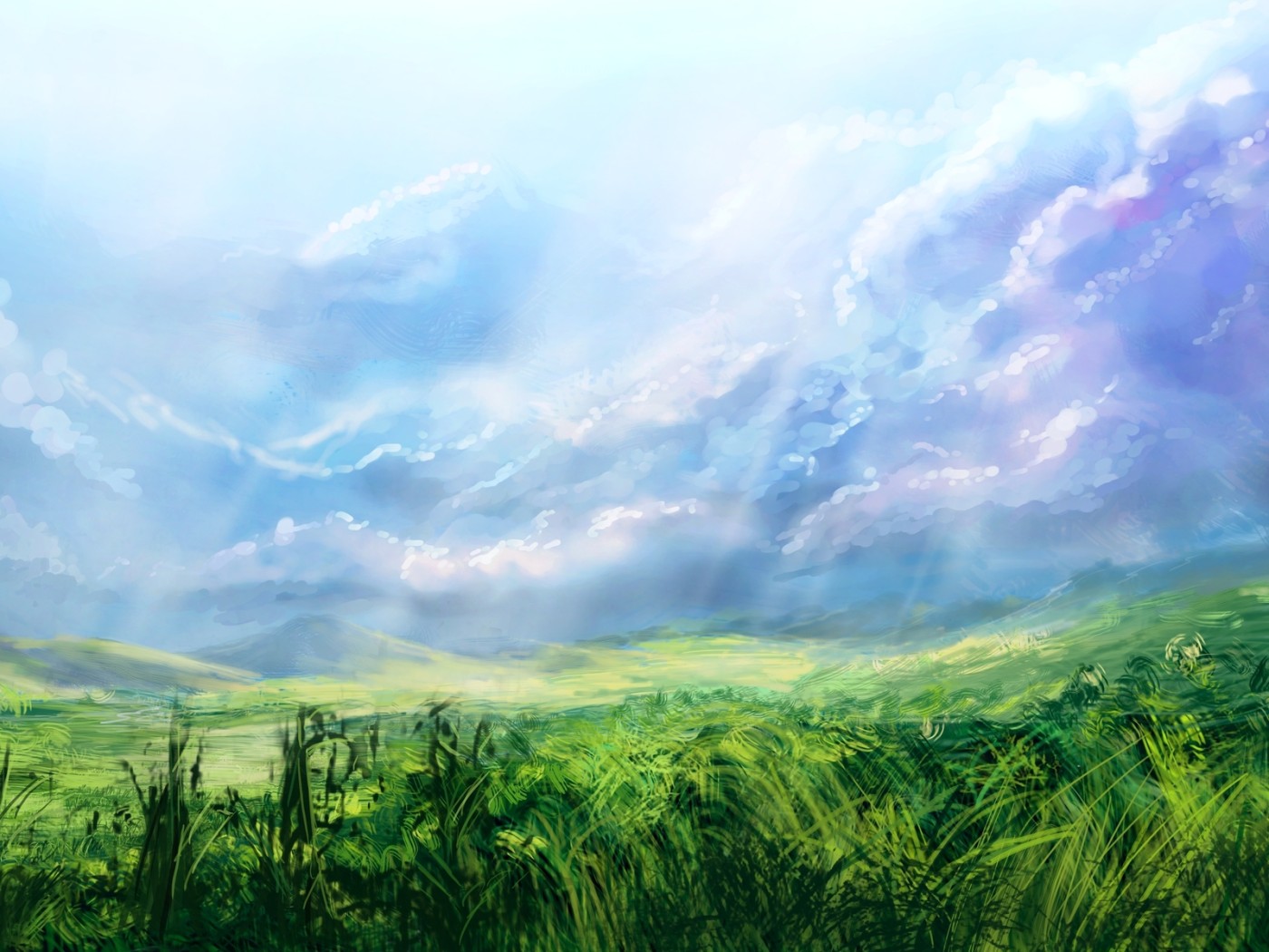 Голубое небо над лугами