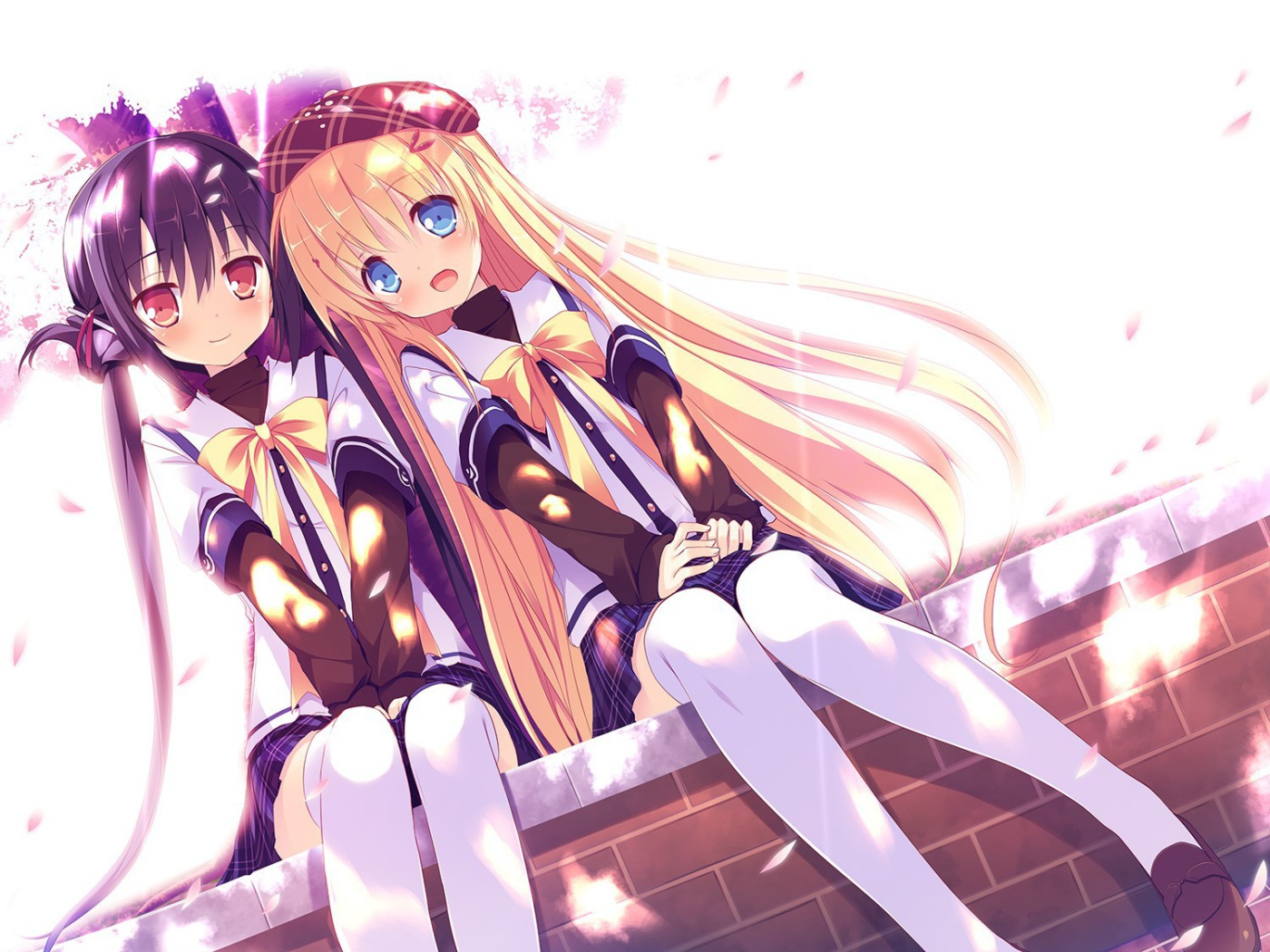 Аниме девочки сидят на бордюре