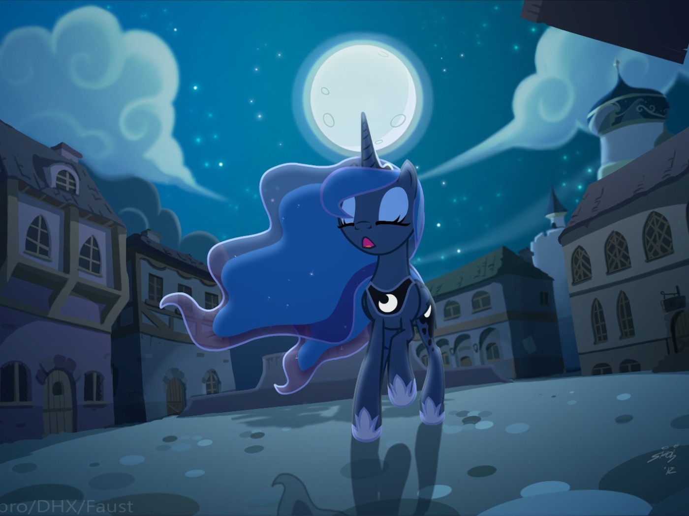 Маленькая пони в ночном городе