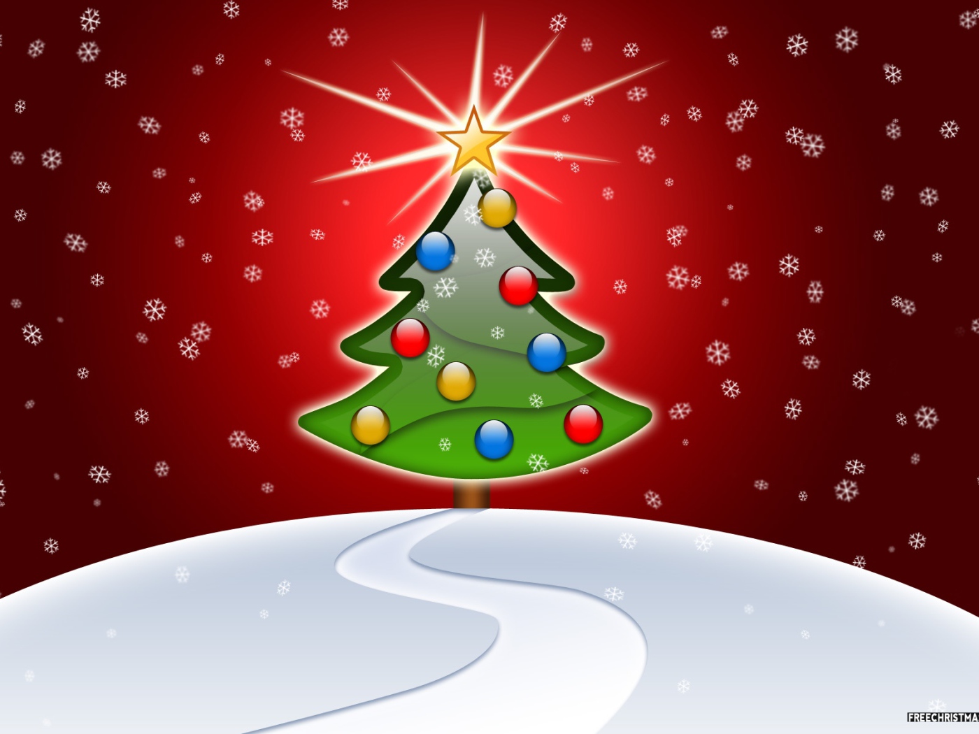 Ёлка на снежном холме на красном фоне на рождество