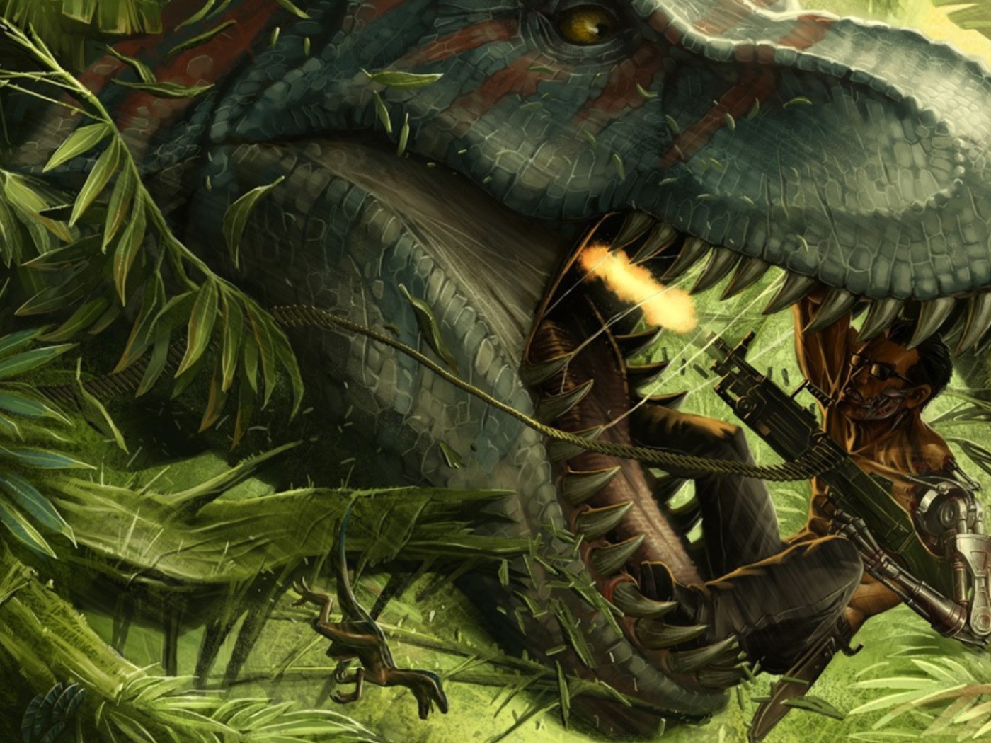 Киборг убивает динозавра