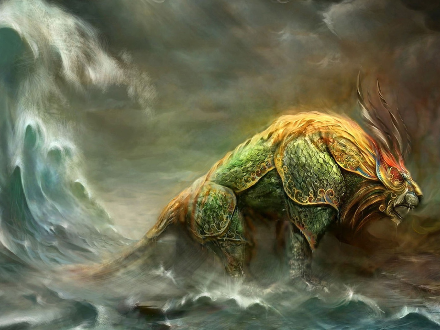 Фантазия Чудовище выходит из воды