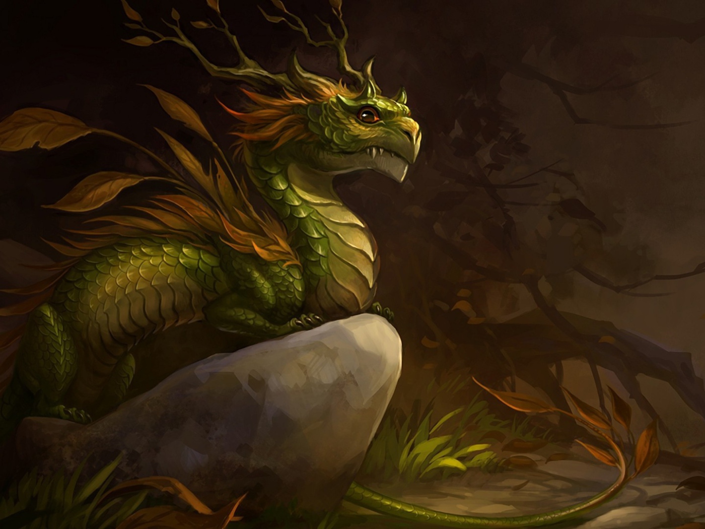 Дракон с листьями