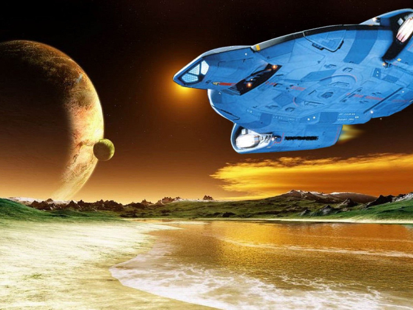 Космический корабль садится на планету