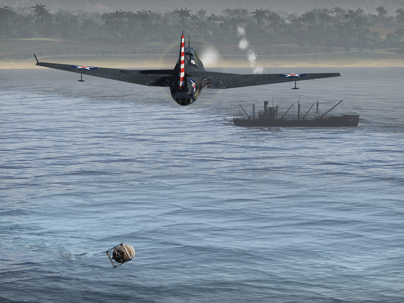 War Thunder самолет направляется к судну