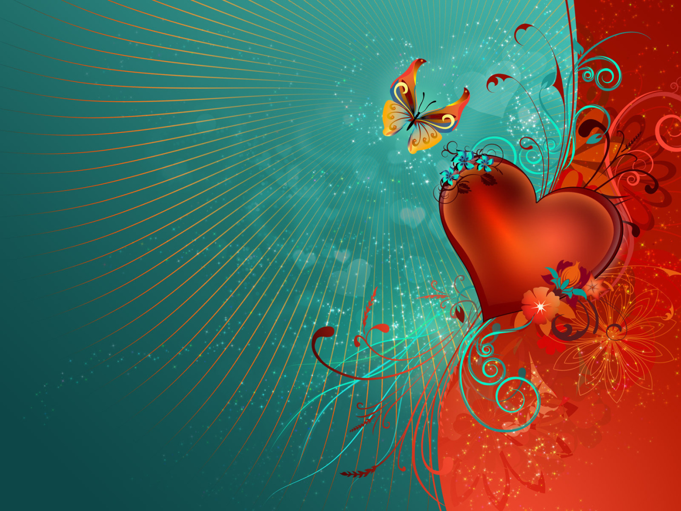 Красное сердечко и бабочка