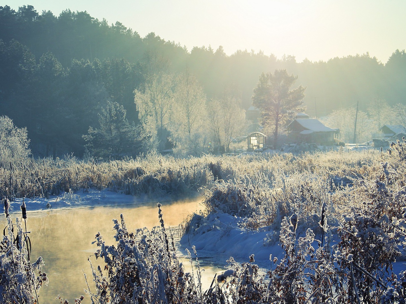 Морозная зима в деревне