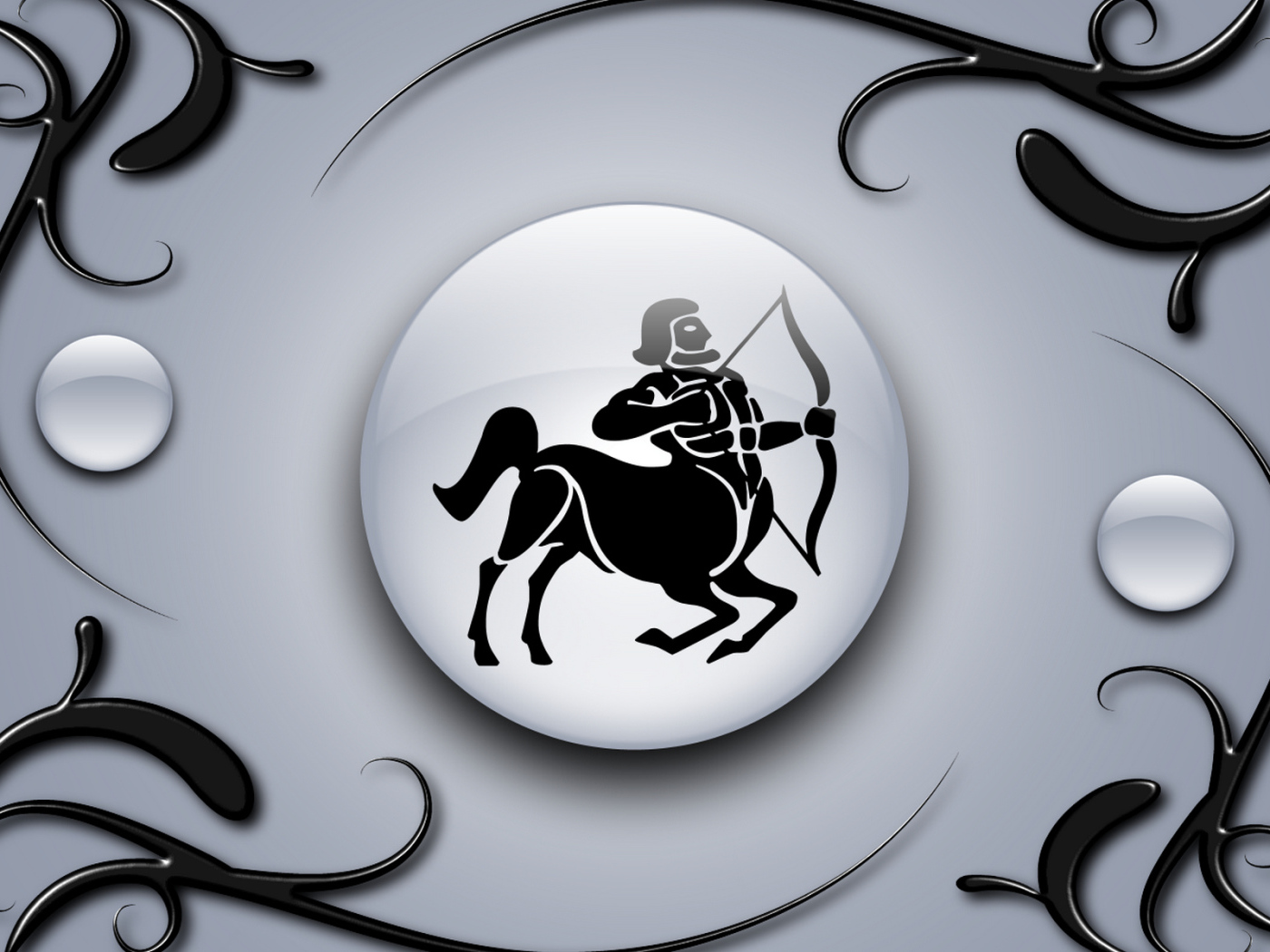 Знак стрелец на сером фоне с чёрным орнаментом