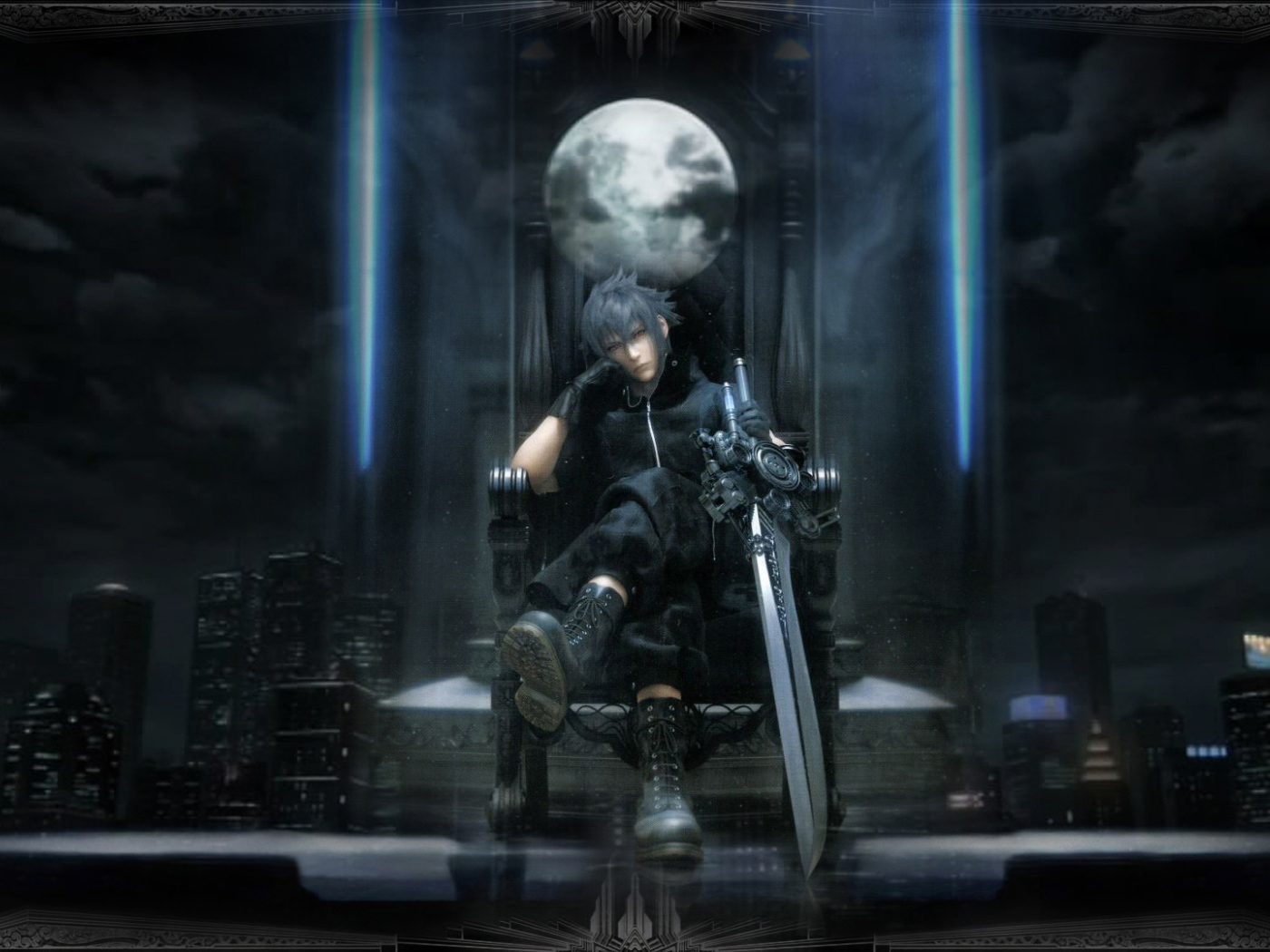 Герой игры на фоне города Final Fantasy xv