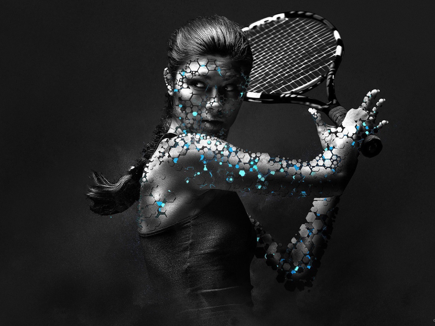 Теннисистка на чёрном фоне