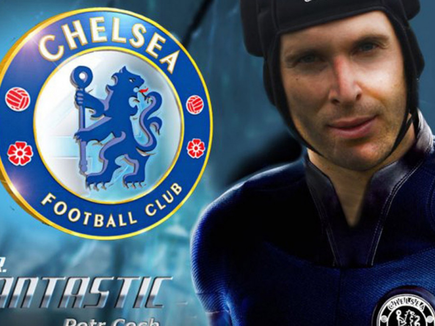 The football player Chelsea Petr Cech always in the helmet
