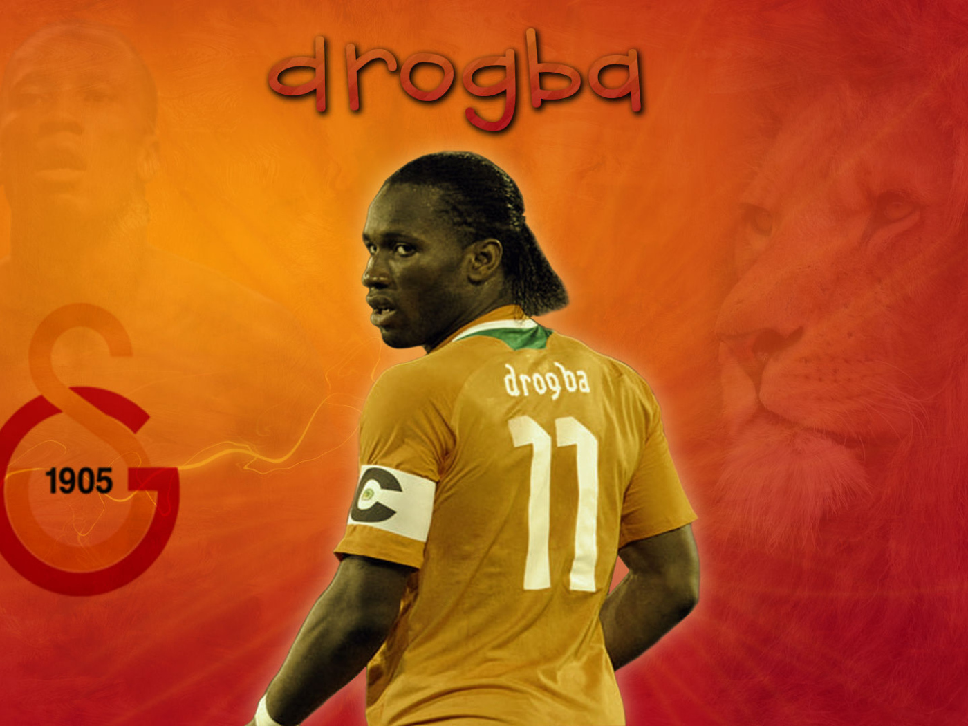 Нападающий Галатасарая Дидье Дрогба на оранжевом фоне