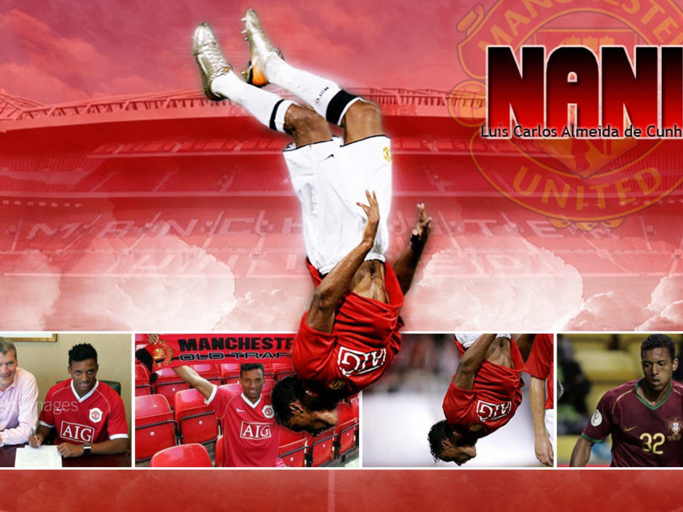 Полузащитник Манчестер Юнайтед Луиш Нани делает сальто